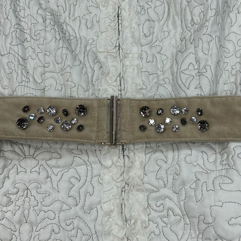White House Black Market Quilted Vest Small Ivory Embroidered Bling Belt NWT - Picture 3 of 12
